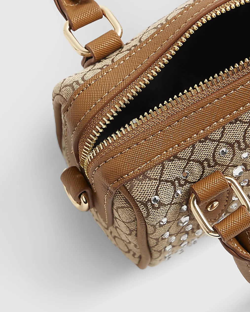 Beige Monogram Mini Diamante Bowler Bag