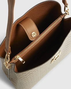 Beige Monogram Print Bucket Bag