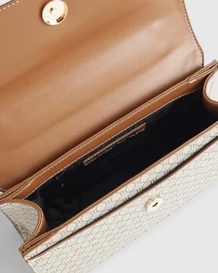 Beige Monogram Print Charm Shoulder Bag