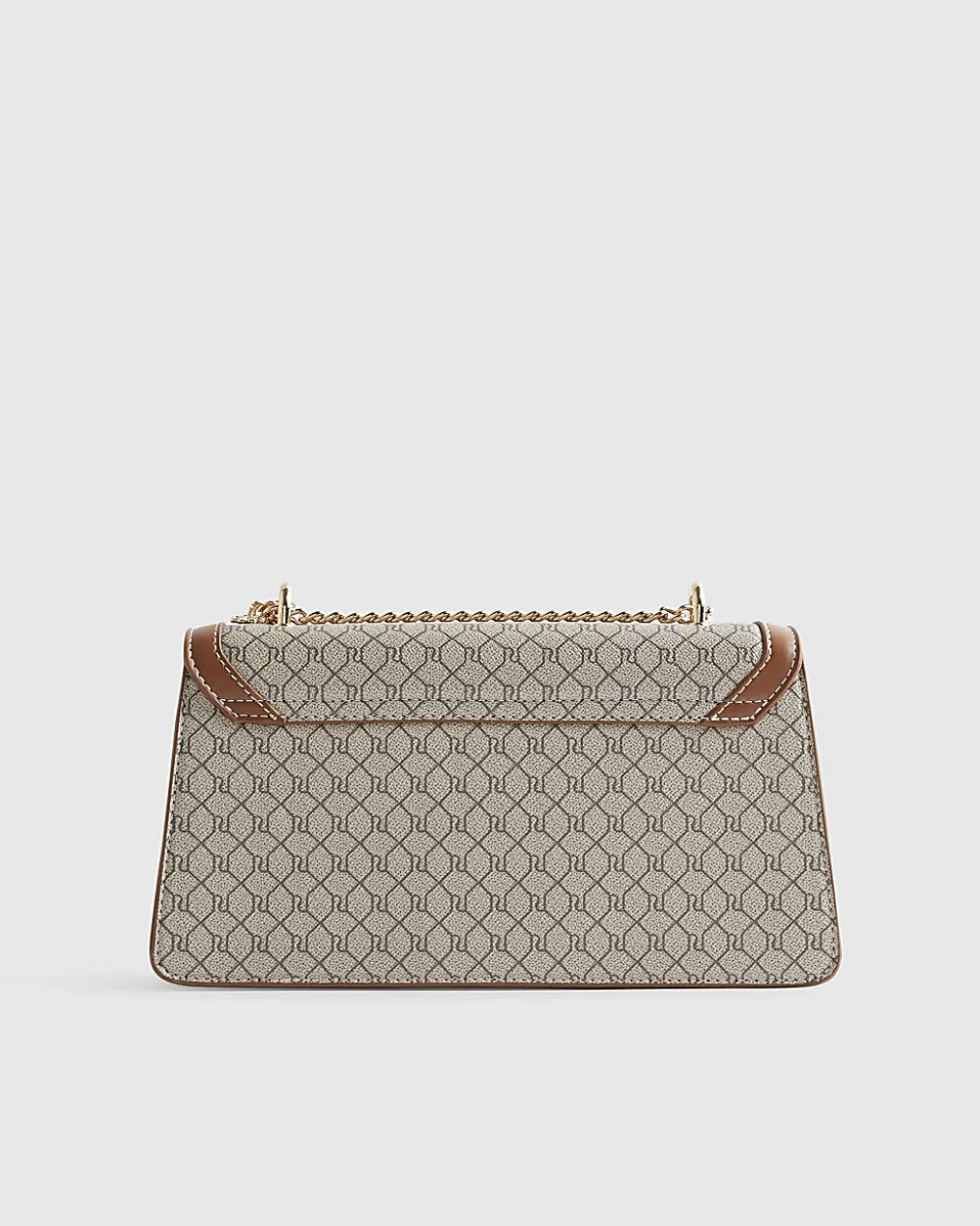 Beige Monogram Print Charm Shoulder Bag