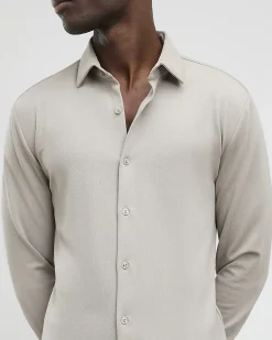Beige Muscle Fit Stretch Pique Smart Shirt
