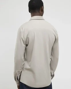 Beige Muscle Fit Stretch Pique Smart Shirt