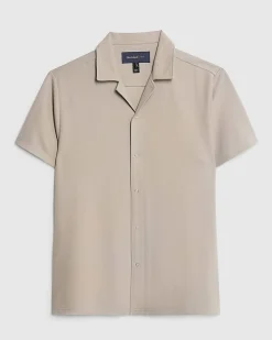 Beige Muscle Fit Stretch Revere Shirt