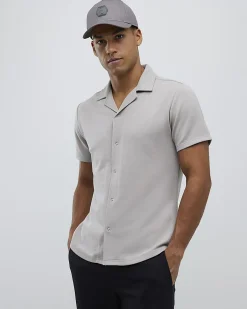 Beige Muscle Fit Stretch Revere Shirt