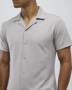 Beige Muscle Fit Stretch Revere Shirt