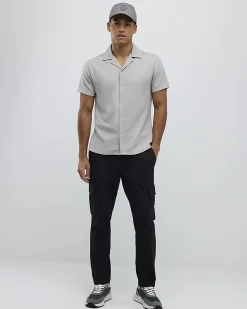 Beige Muscle Fit Stretch Revere Shirt