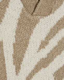 Beige Open Collar Botanic Knit Top