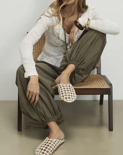 Beige Open Weave Mule Sandals