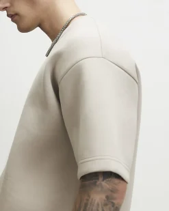 Beige Oversized Fit Cotton Crew Neck T-Shirt