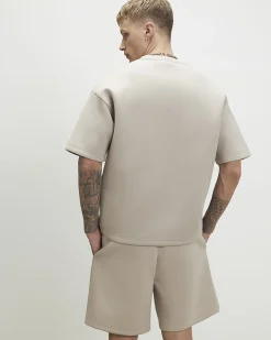 Beige Oversized Fit Cotton Crew Neck T-Shirt