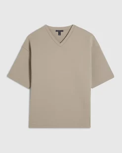 Beige Oversized Fit Premium V Neck T-Shirt