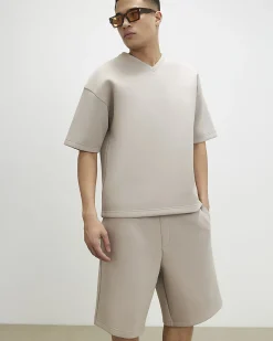 Beige Oversized Fit Premium V Neck T-Shirt