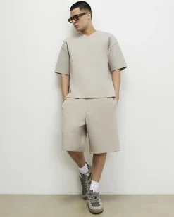 Beige Oversized Fit Premium V Neck T-Shirt