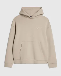 Beige Oversized Fit Script Graphic Hoodie