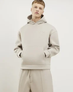 Beige Oversized Fit Script Graphic Hoodie