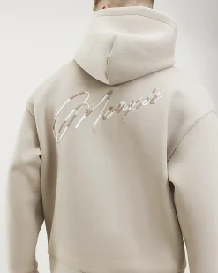 Beige Oversized Fit Script Graphic Hoodie