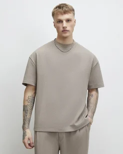 Beige Oversized Fit Waffle Textured T-Shirt