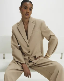 Beige Oversized Long Sleeve Blazer