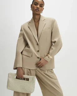Beige Oversized Long Sleeve Blazer