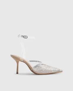 Beige Perspex Embellished Court Heels