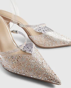 Beige Perspex Embellished Court Heels