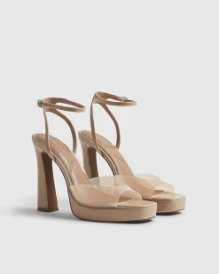 Beige Perspex Platform Heeled Sandals