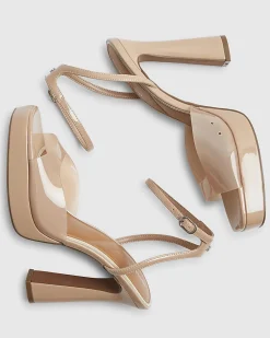Beige Perspex Platform Heeled Sandals