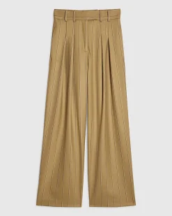Beige Pinstripe Wide Leg Trousers