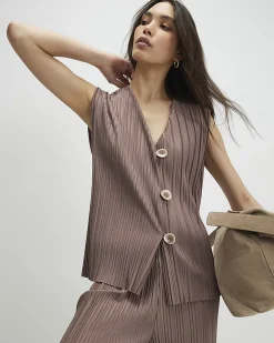 Beige Plisse Waistcoat