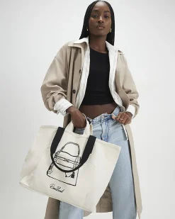 Beige Pocket Front Canvas Tote Bag