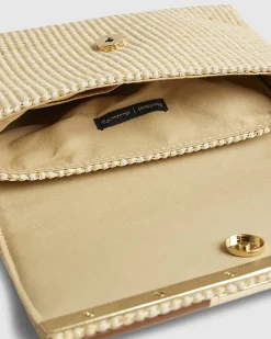 Beige Raffia Bar Front Shoulder Bag