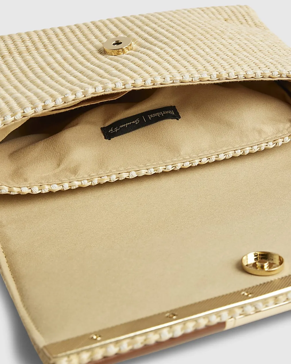 Beige Raffia Bar Front Shoulder Bag