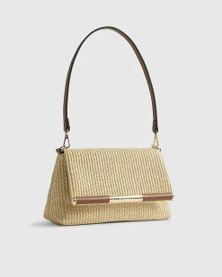 Beige Raffia Bar Front Shoulder Bag