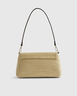 Beige Raffia Bar Front Shoulder Bag