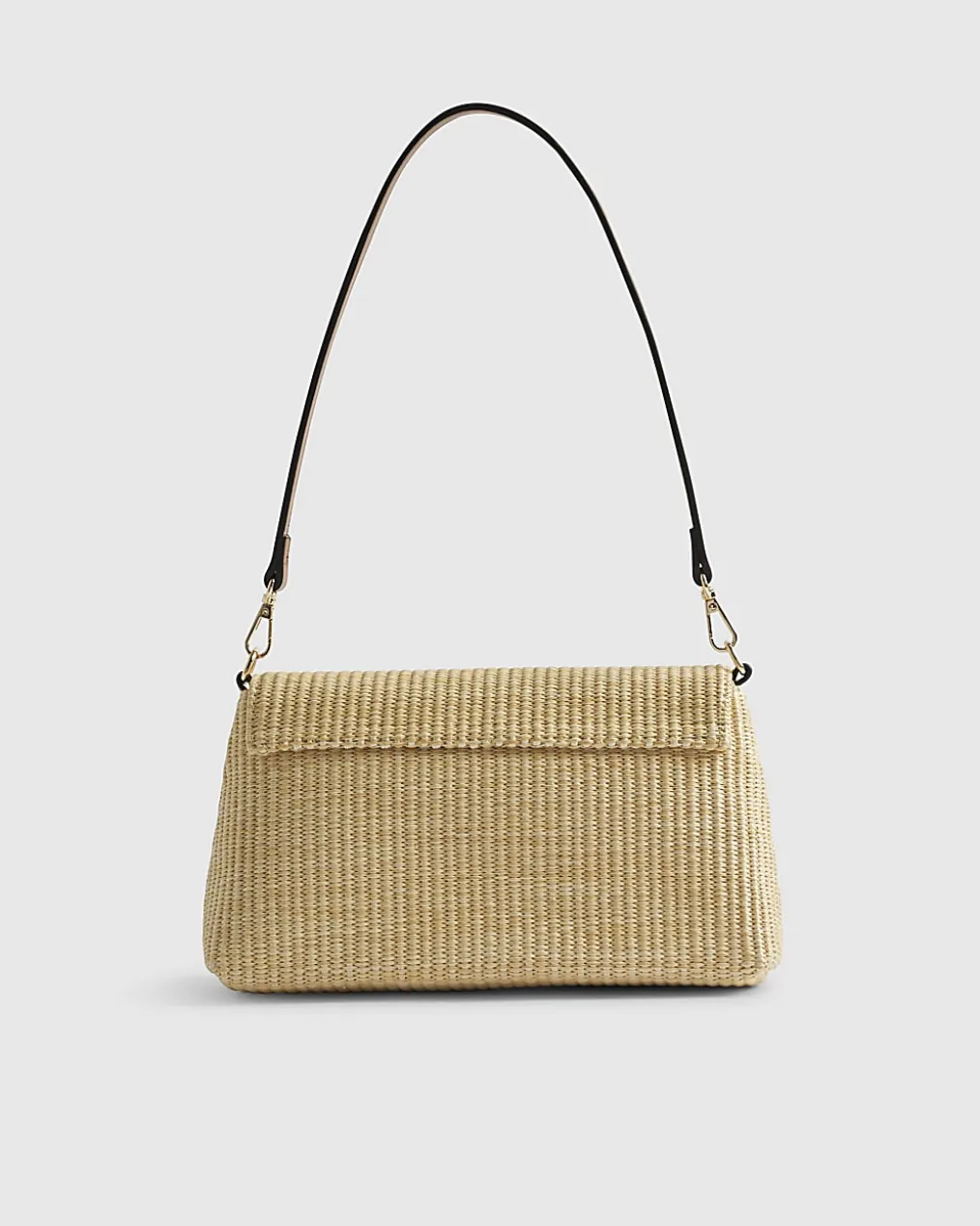 Beige Raffia Bar Front Shoulder Bag
