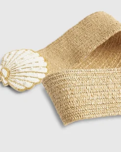 Beige Raffia Beaded Shell Belt