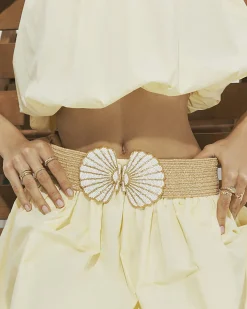 Beige Raffia Beaded Shell Belt