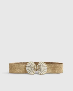 Beige Raffia Beaded Shell Belt