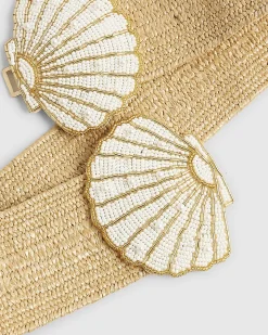 Beige Raffia Beaded Shell Belt