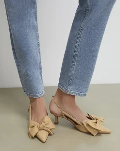 Beige Raffia Bow Slingback Court Heels