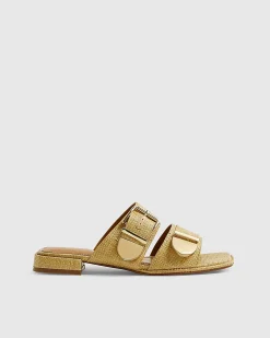 Beige Raffia Flat Sandals