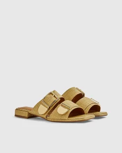 Beige Raffia Flat Sandals