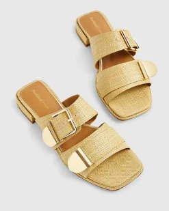 Beige Raffia Flat Sandals