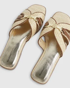 Beige Raffia Flat Sandals