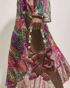 Beige Raffia Flower Bag