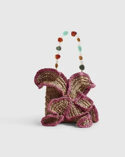 Beige Raffia Flower Bag