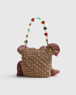Beige Raffia Flower Bag