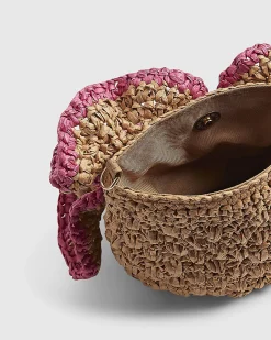 Beige Raffia Flower Bag