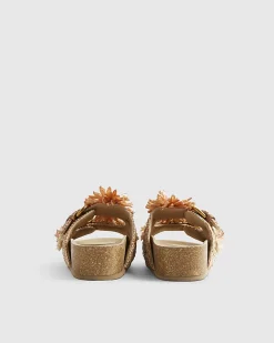 Beige Raffia Flower Footbed Sandals