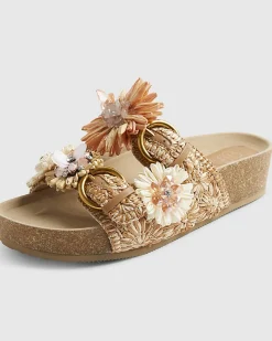 Beige Raffia Flower Footbed Sandals